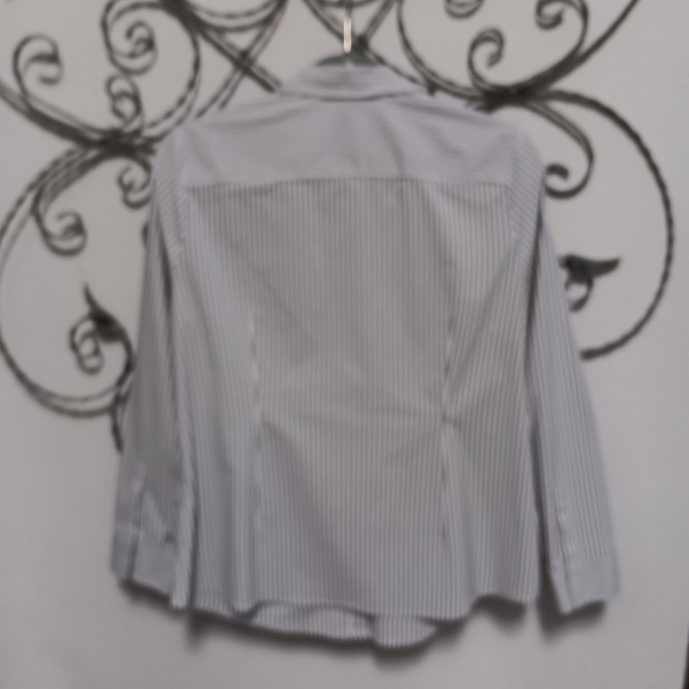 J. JILL Perfect Shirt gray white striped stretch cotton blend button down, L - Picture 3 of 13